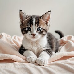 ミヌエットの子猫が伏せてこちらを見る姿