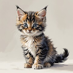 メインクーンの子猫が前足をそろえて座るイラスト