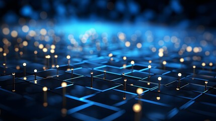 Fototapeta premium A futuristic digital grid with glowing blue lines and golden dots representing advanced technology and innovation