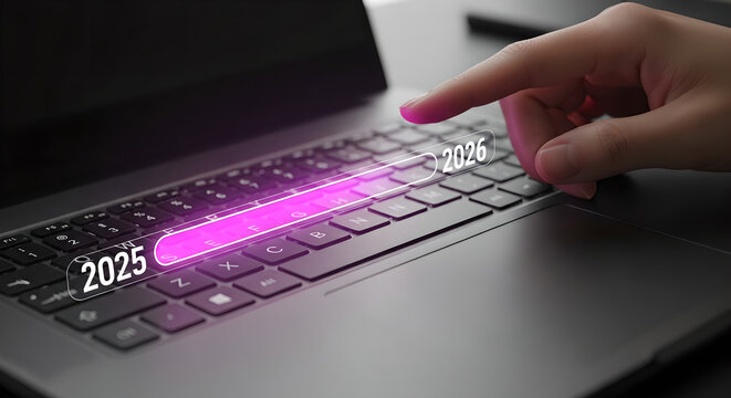 Future Digital Progress Bar Hand On Laptop Keyboard 2025 2026