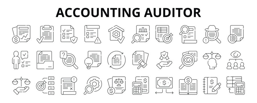 30 Accounting Auditor Line Icons Vector - Financial, Statement, Compliance, Risk, Assessment, Control, Accuracy, Verification