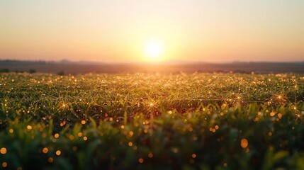 Fototapeta premium Smart Agriculture Technology with Digital Network over Farmland at Sunrise