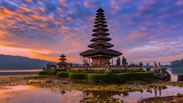 Pura Ulun Danu Beratan Temple at Sunset