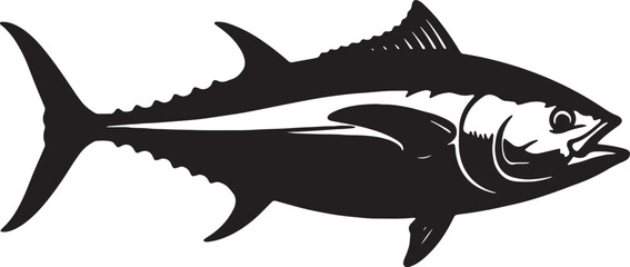Obraz premium Minimalist black and white tuna fish silhouette for seafood, sport fishing, and marine life design