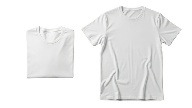 Two white t-shirts displayed against a plain background isolated on transparent background