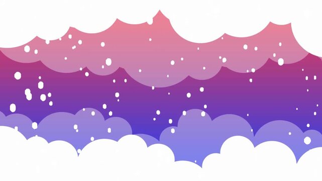 Abstract Layered Cloud Background With Falling White Snow On A Colorful Purple Gradient