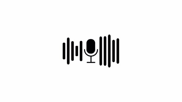Sound Wave Line Art with Microphone Icon &ndash; Audio Spectrum Animation Isolated on Transparent Background