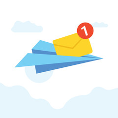 Paper Airplane Carrying Email Notification Icon in Flat Design Style