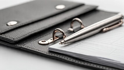 Leather Business Planner with Silver Pen and Empty Pages