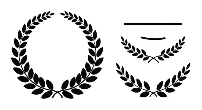 Green laurel wreath elements of Laurus nobilis on white background