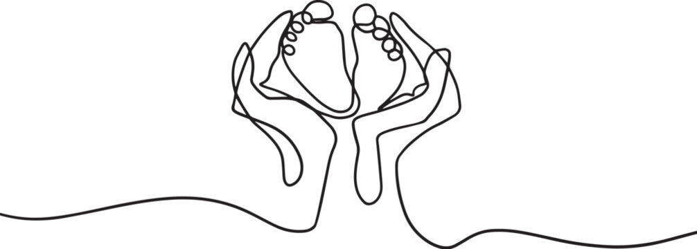 Maternity Mother and Baby Hands One Line Art Vector &ndash; Minimal Continuous Line Drawing of Maternal Love and Newborn Connection Illustration Artwork