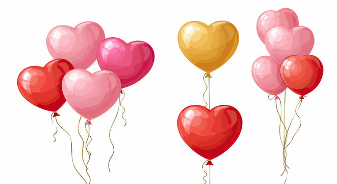 Ensemble de ballons en forme de c&oelig;ur de diff&eacute;rentes couleurs pour la Saint-Valentin.
