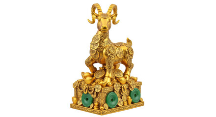 Fototapeta premium 3D Illustration of Golden Goat Statue for Vietnamese Lunar New Year 2027 (Tet Dinh Mui). Traditional Feng Shui Symbol of Wealth and Prosperity on Isolated White Background Generative AI 