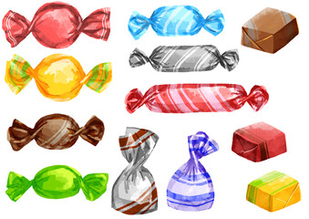 キャンディーのイラスト　手描き　水彩風