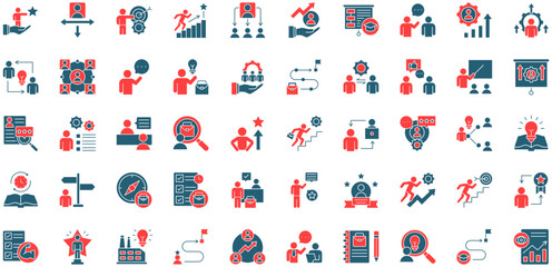 Career Mentoring dual tone style icon collection. Vector illustrations. Career Mentorship, Coaching, Guidance, Goal Setting, Career Planning. Pro Vector