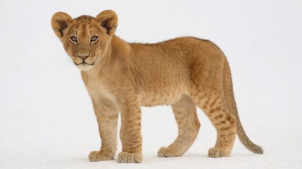 Obraz premium Playful Lion Cub on Clean White Background Showcasing Cute Features and Endearing Personality Perfect for Wildlife and Nature Enthusiasts Seeking Adorable Animal Imagery