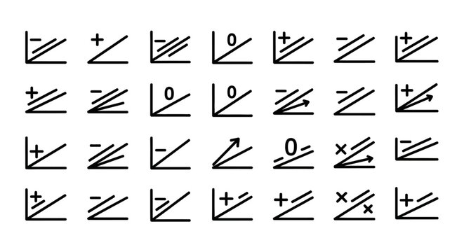 Collection of mathematical symbols and diagrams illustrated in a grid pattern
