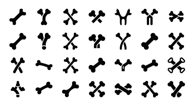 Collection of various dog bone silhouettes in different orientations and shapes displayed together neatly