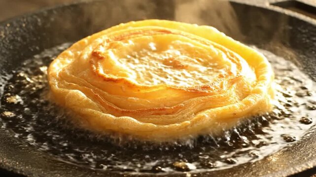 Deliciously crispy roti canai cooking process street food market video by ai generative ai artificial intelligence