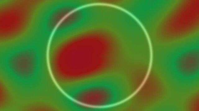 Abstract thermal map pattern with vibrant red and green organic shapes and a glowing oval outline