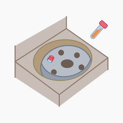 illustration of opened centrifuge and sample tube on white background. Suitable for microbiology research and medical laboratory materials.