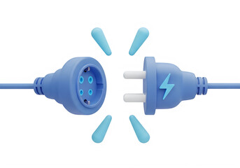A blue power cord and plug with a lightning symbol isolated on transparent background