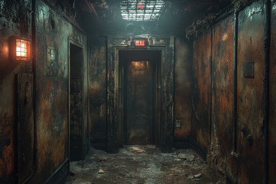 Fire hydrant in dark hallway.