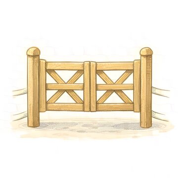 Rustikales Holztor f&uuml;r Pferdekoppel und Bauernhof als niedliche Illustration