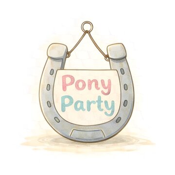 Dekoratives Hufeisenschild mit Schriftzug Pony Party in zarten Pastellfarben