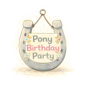 Dekoratives Hufeisenschild f&uuml;r eine niedliche Pony Geburtstagsparty in Pastellfarben