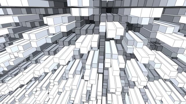 Seamless 4K procedural VJ loop of solid kinetic monoliths performing a harmonic wave undulation. Perfect for Resolume, stage design, projection mapping, and tech event backgrounds.
