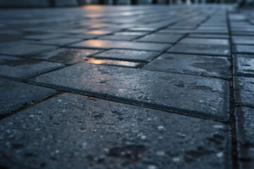 Abstract background. New cobblestone pavement close up.