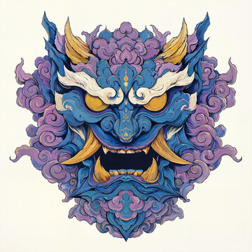 Vibrant Japanese Hannya Mask Art
