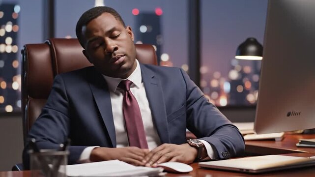 Man in suit falling asleep at desk