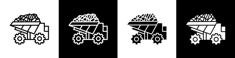Mining truck black and white icon design concept © okta