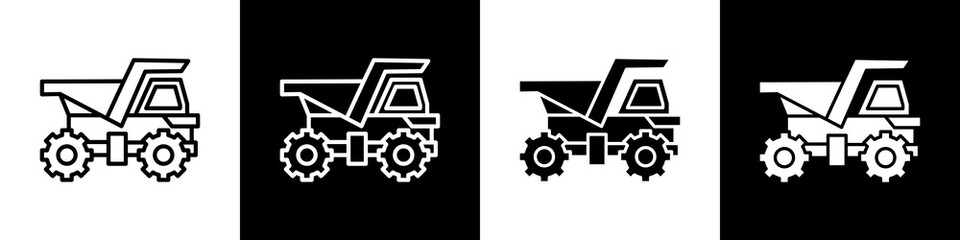 Mining truck black and white icon design concept © okta