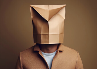 顔を隠すために、紙袋を被った男性