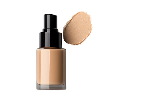 A close-up of a foundation bottle and sponge, perfect for cosmetic and beauty themes.