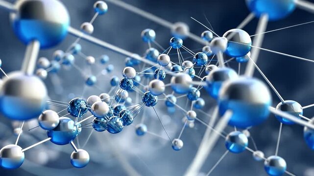 Abstract Representation of Molecular Structure with Blue and Silver Colors