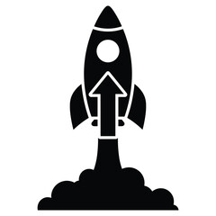 Fototapeta premium Rocket launch icon with smoke cloud for startup growth success and biz progress vector art