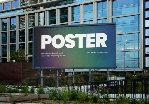 Mockup Of Customizable Billboard By Building