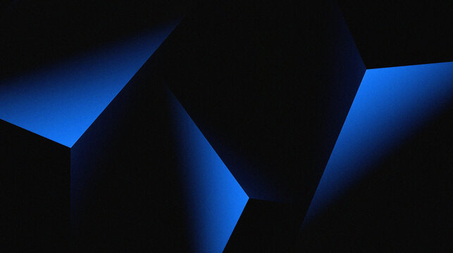 geometric shapes such as crystals or polyhedrons in dark blue with sharp light gradations on a black background