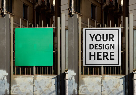 Mockup Of Customized Square Sign On Fence