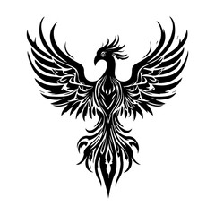 Obraz premium Ornamental Phoenix Silhouette Black and White Vector Logo Design