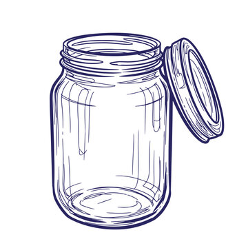 A simple line drawing of a clear glass jar with its lid slightly ajar on a white background