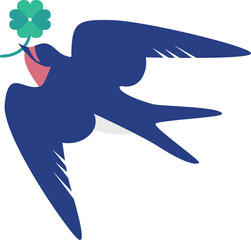 四葉のクローバーとツバメのかわいいイラスト