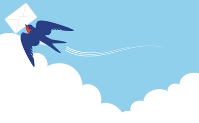 手紙をくわえたツバメの背景イラスト素材