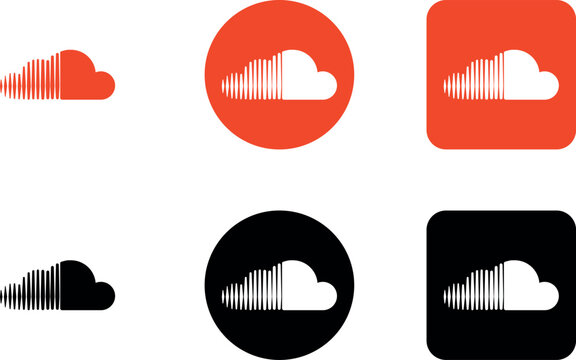 soundcloud logo icon set, Varied soundcloud logos displayed in orange and black with different shapes and color schemes set on white