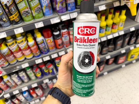 CRC Brakleen Brake Parts Cleaner Aerosol Can Held in Auto Parts Store Aisle