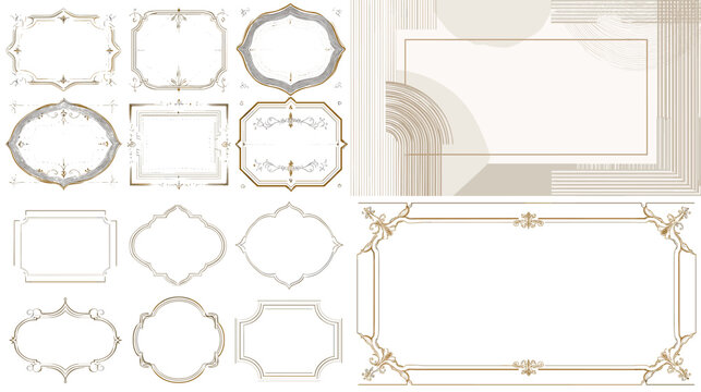 Elegant vintage frames and rectangular borders in soft beige and gold tones. Minimal decorative template set for certificates, invitations, stationery and luxury branding.